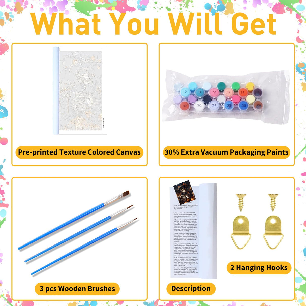 Hallloween Paint by Numbers for Adult, Skull Paint by Numbers Kit for Adults Beginners, DIY Acrylic Painting on Canvas for Home Wall Art Decor(16x20Inch Mandun