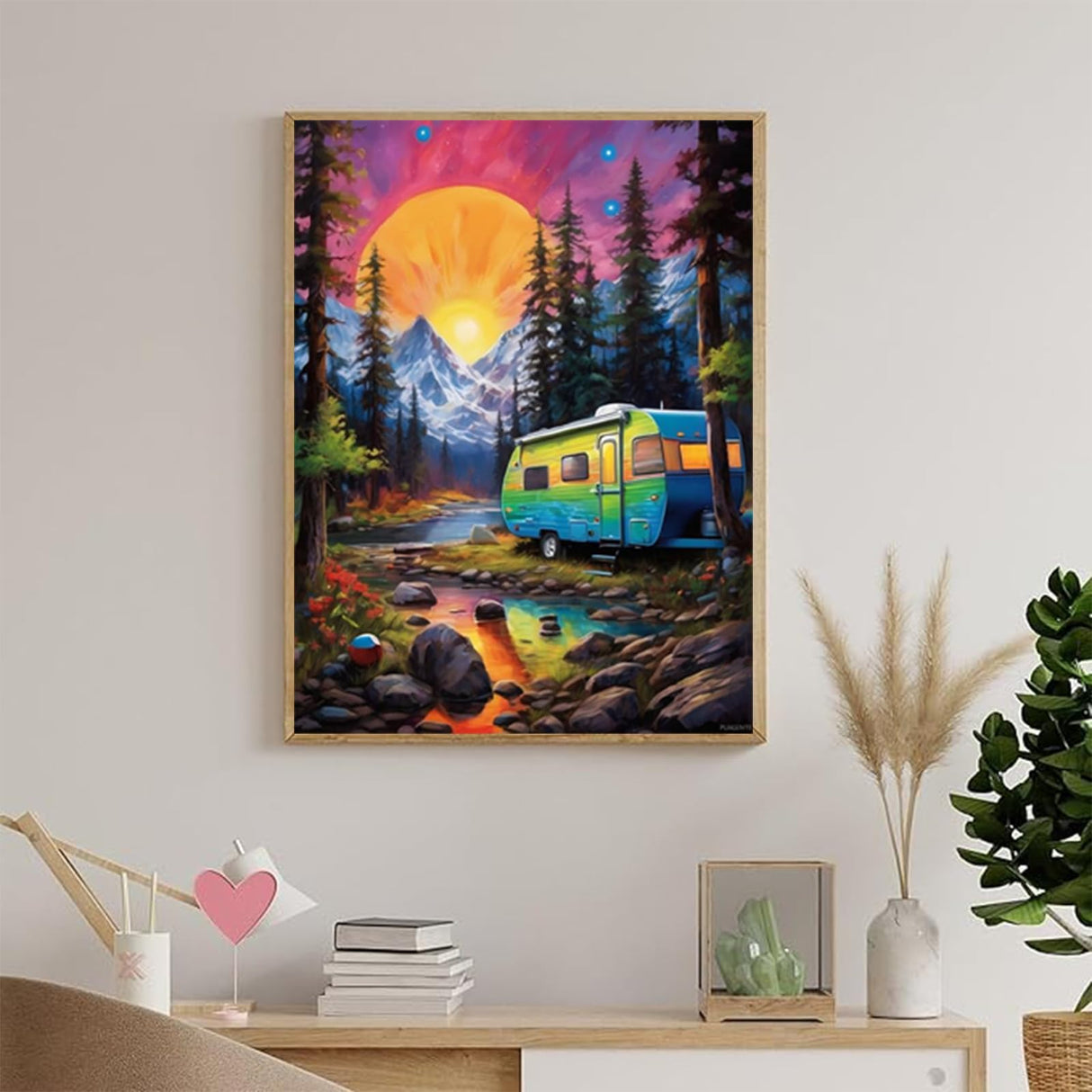 PUAGEMTI Jungle Camper Diamond Painting Kits, Transportation 5D Diamond Painting DIY Full Drill Round Art Gems for Adults Beginners Home Wall Decoration 12x16 INCH PUAGEMTI