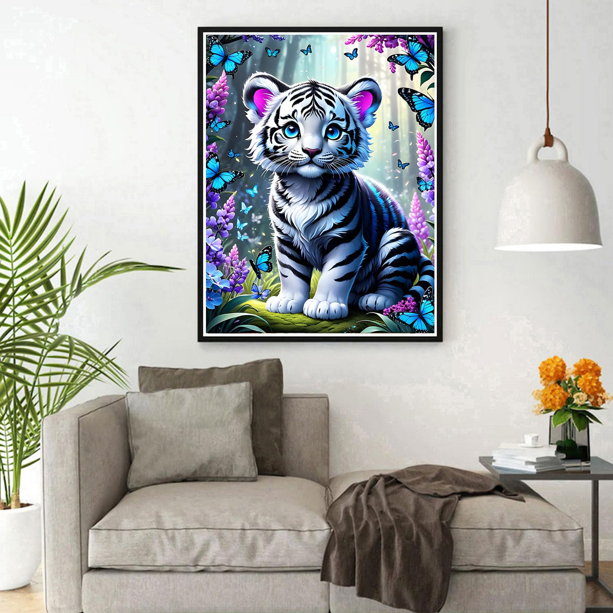 DPHERO Cute Tiger Diamond Painting Kits for Beginners Adults,5D DIY Rose Flowers Diamond Art Kits,Round Full Drill Butterfly Painting Art,DIY Paint by Numbers for Home Wall Decor 12x16 inch DPHERO