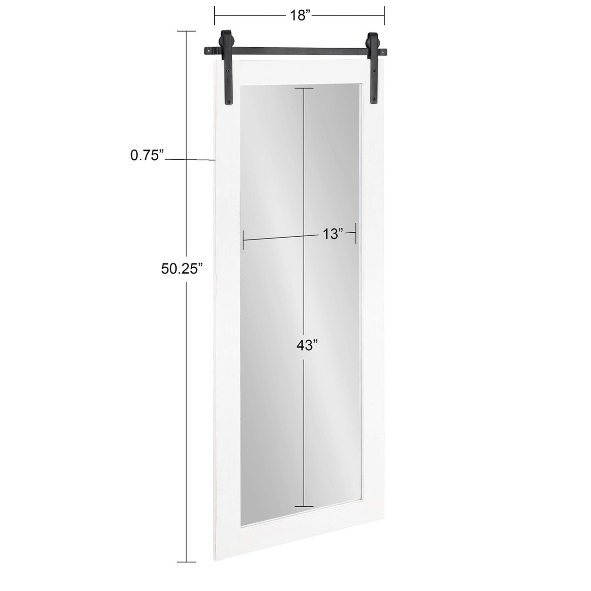 Kate and Laurel Cates Farmhouse Wood Framed Full Length Panel Mirror, 18 x 50, White, Barn Door-Inspired Rustic Mirrors for Wall Kate and Laurel