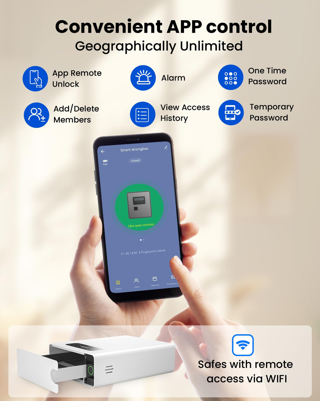 EAMIRUO Gun Safe, Small Pistol Safe Biometric Gun Safe for Handgun, Quick Access Unlock with Fingerprint/Keypad/Key/App, Drawer Handgun Safe Gun Lock Box for Nightstand Bedside Car(Withe) EAMIRUO
