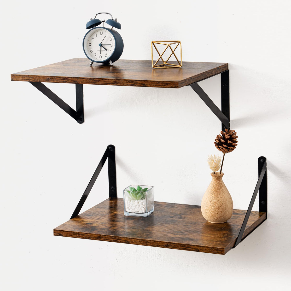 Axeman Deep Floating Shelves, 16W x 12D Rustic Wood Floating Shelves Set of 2, 12 Inch Deep Large Floating Shelves for Wall Decor, Hanging Shelves for Farmhouse Kitchen Bathroom Bedroom - Rustic Brown Axeman