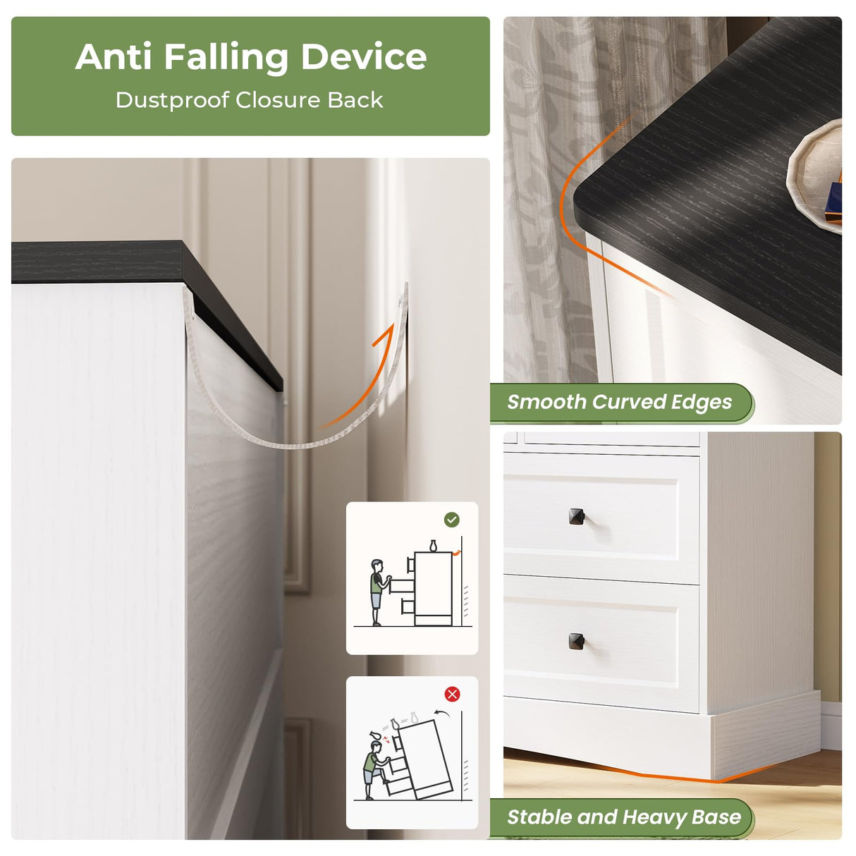 Hasuit Bedroom Dresser with 10 Drawers, 55.2" Long Dresser TV Stand with Charging Station, Farmhouse Dresser Chest of Drawers, Large Wood Storage Organizer Dresser for Bedroom Living Room, White/Black Hasuit