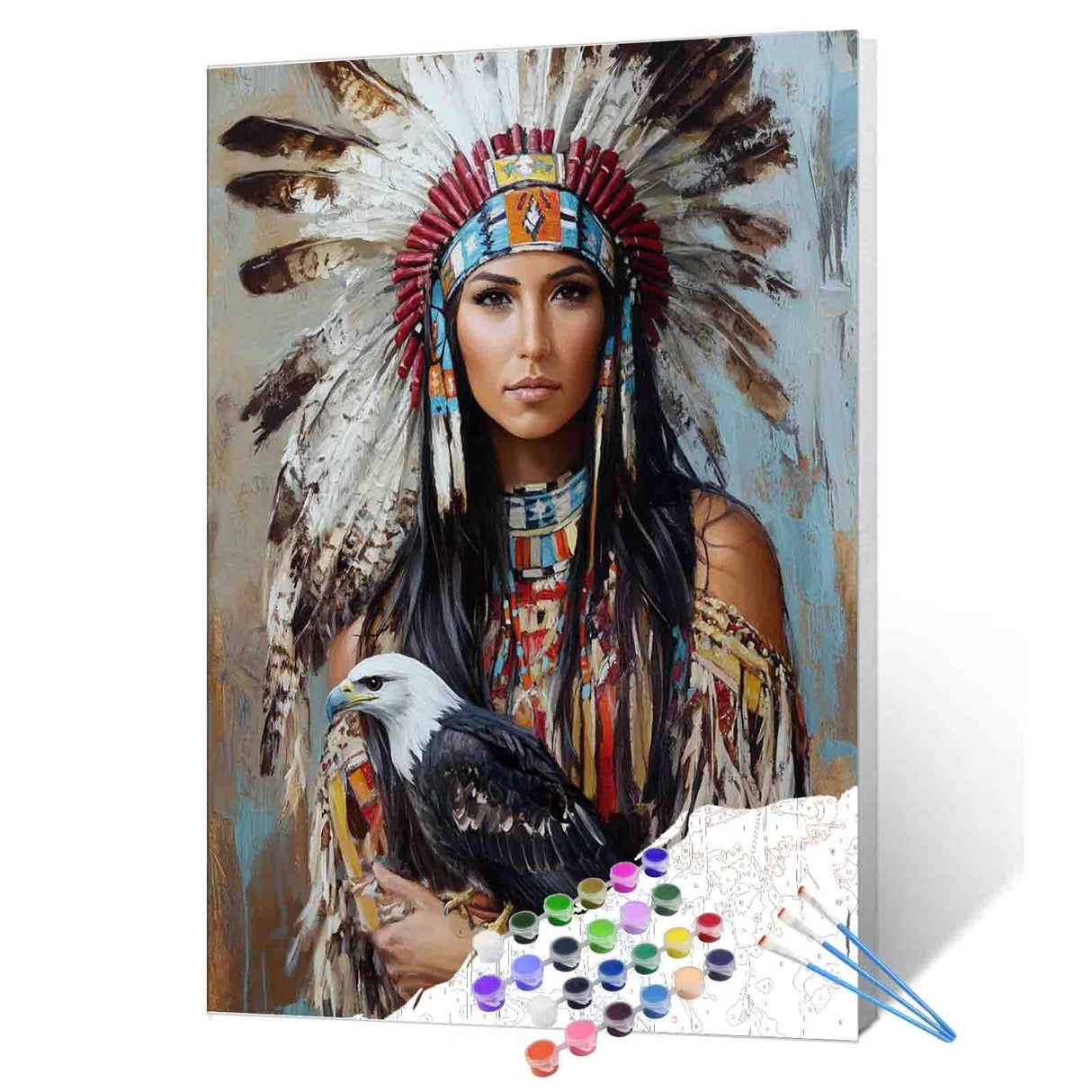 Native American Woman Portrait Paint By Number Kit For Adult Traditional Headdress Eagle Feathers Paint By Numbers,Animal Bird On Canvas For Home Wall Decor Ideal Gift Choice 16" X 20" (No Framed) Tucocoo