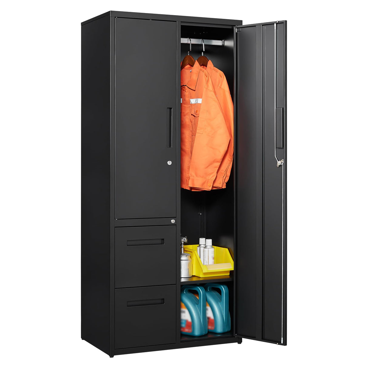 Letaya Metal Storage Cabinets with Drawers, Staff Locker with Lock Door and Shelves-Wardrobe Clothing/File/Tool Storage for Office, Home, School, Employee,Gym,Fire Department,Garage (Black) Letaya