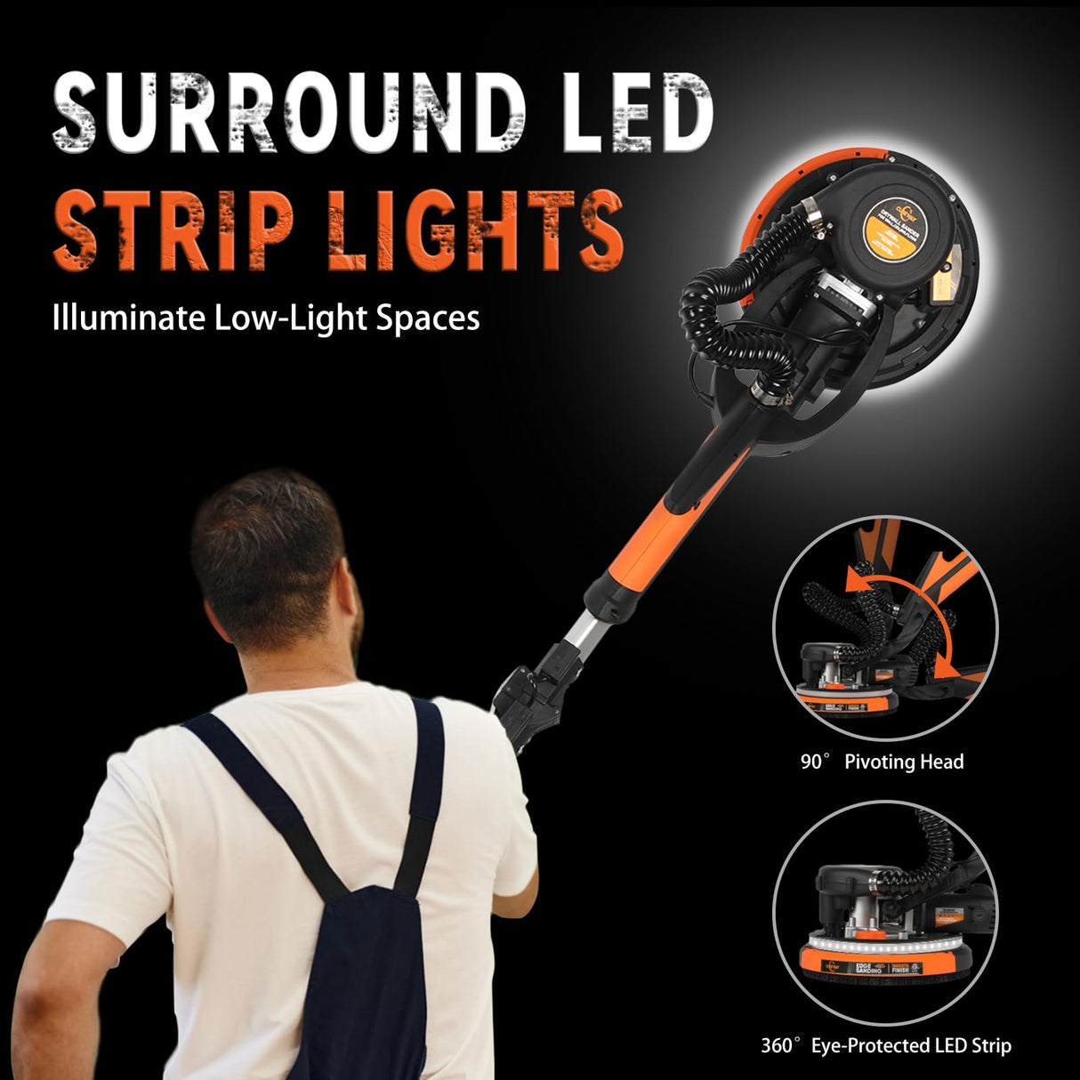 Drywall Sander, 780W Electric Drywall Sander with Vacuum Dust Collection, 1800RPM 7 Variable Speed Popcorn Ceiling Removal Tool with LED, Dustless Wall Sander CUBEWAY