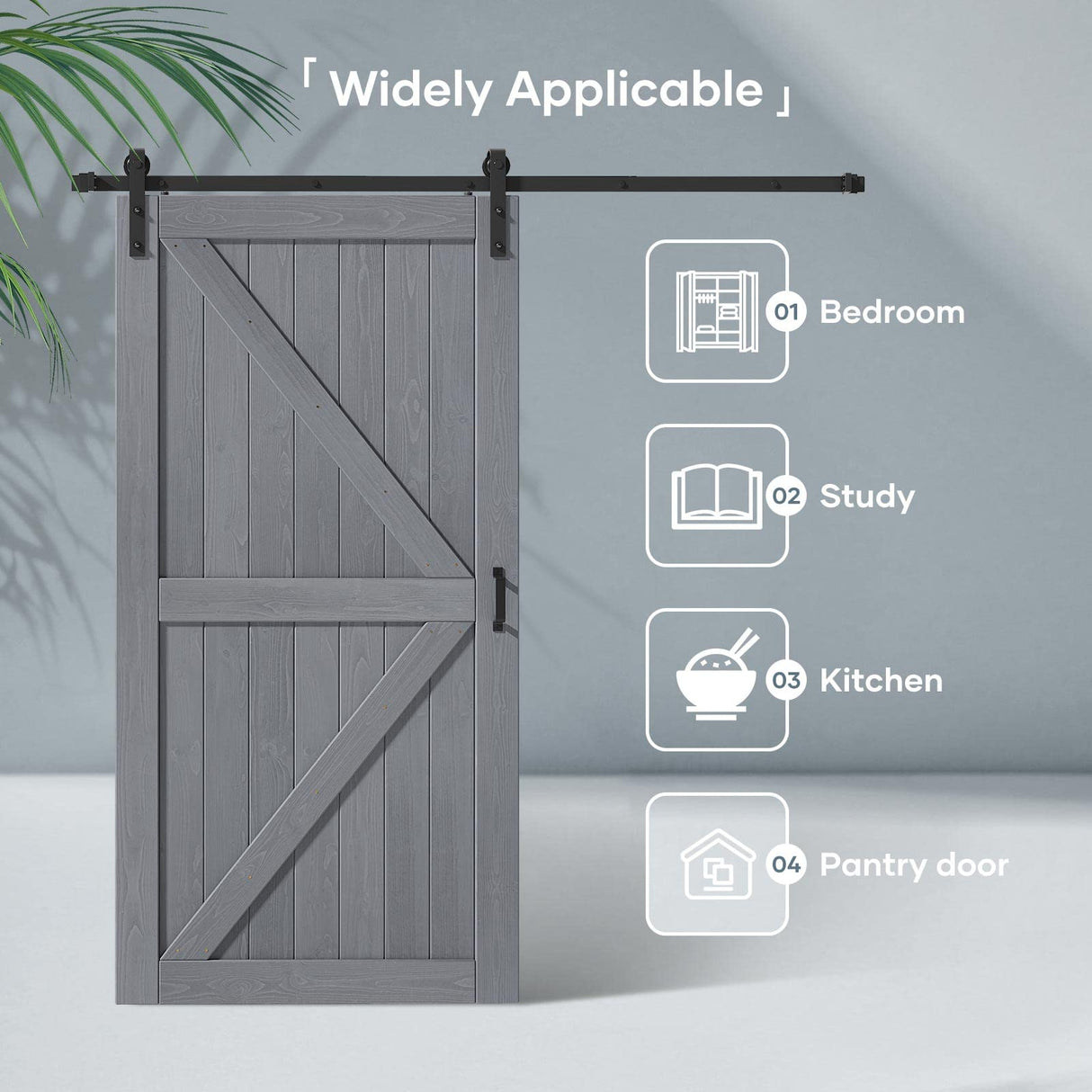 FREDBECK 42in x 84in Gray Wood Barn Door Slab with 7ft (84inch) Barn Door Hardware Track Kit and Handle Floor Guide Included, Double Surfaces,Simple Assembly is Required,K-Frame,Grey FREDBECK