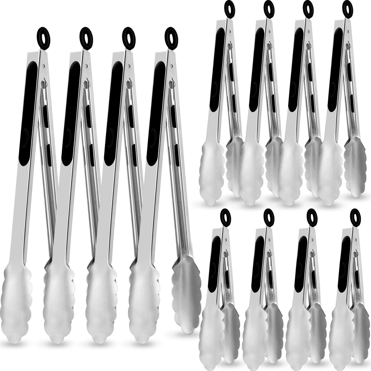 12 Pack Stainless Steel Kitchen Tongs 7/9/12 Inches Food Serving Tong Kitchen Cooking Tongs High Heat Resistant Tongs for Cooking Non Stick Locking Kitchen Tong Food Tongs for Grill Salad Frying BBQ CHENGU