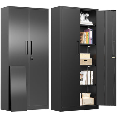 Greenvelly Metal Pantry Cabinet, 63”Tall Black Kitchen Pantry Storage Cabinets with 2 Lock Doors and 4 Adjustable Shelves for Home Office, Dinning Room,Garage