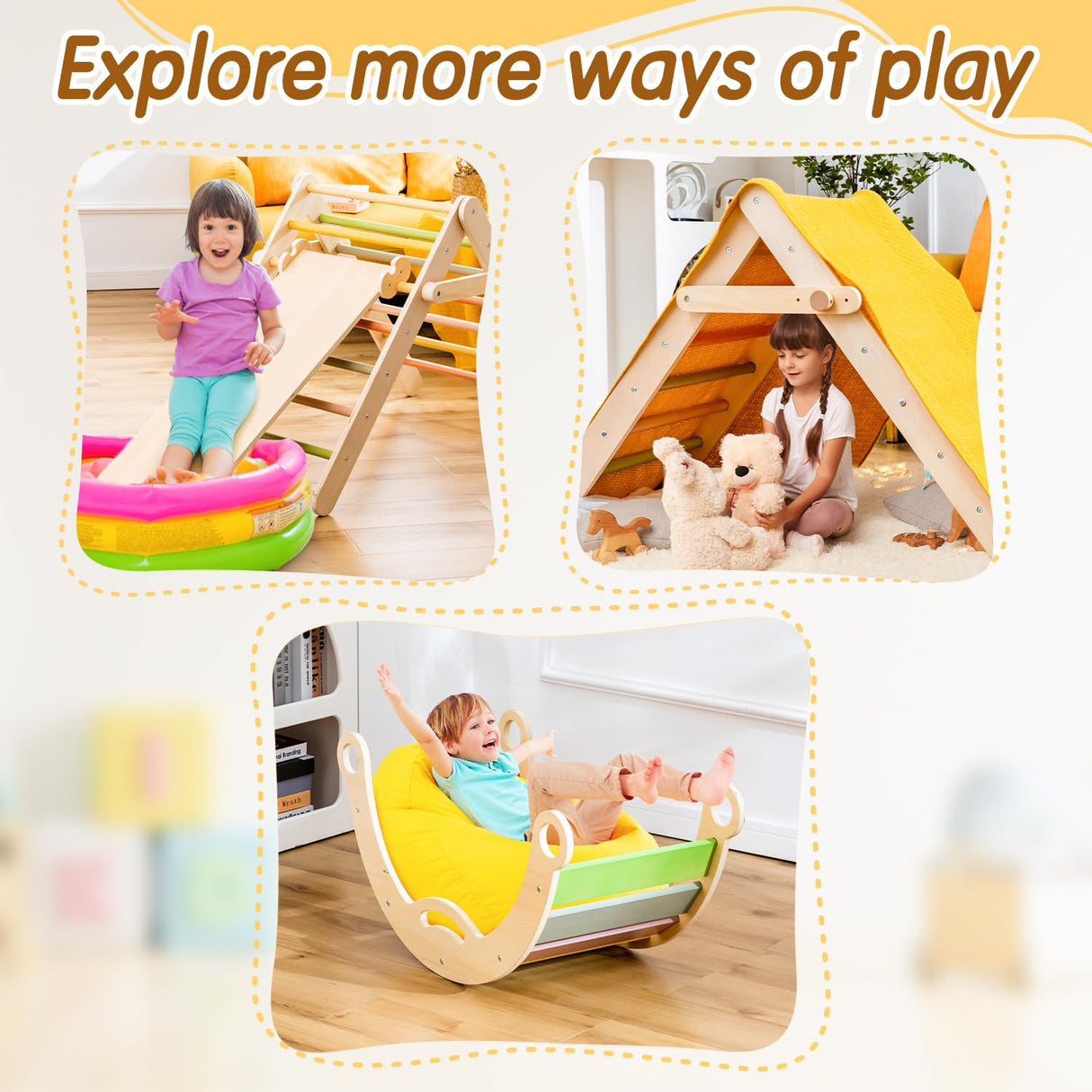 deli Pikler Triangle Set 7 in 1, Wooden Montessori Climbing Set with Arch & Ramp & Ladder, Foldable Baby Climber Indoor Playground Jungle Gyms for Toddlers deli