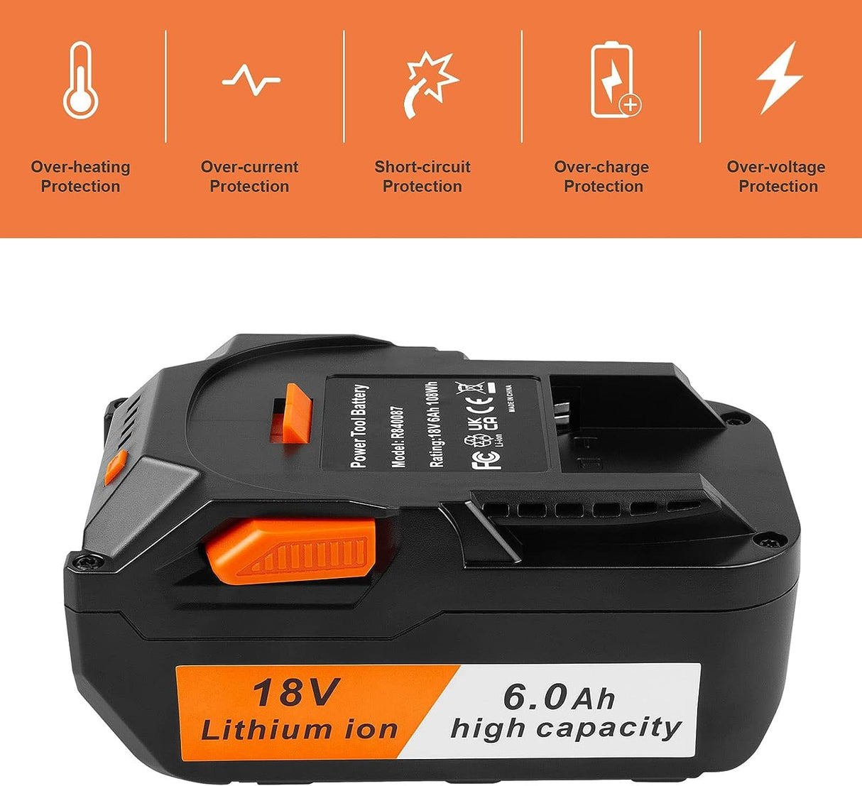 ARyee 18V 6000mAh Battery Replacement Compatible with RIDGID 18V Drill R840087 R840083 R840086 R840085 R840084 Cordless Tools Lithium Ion Battery, 2 Pack ARyee