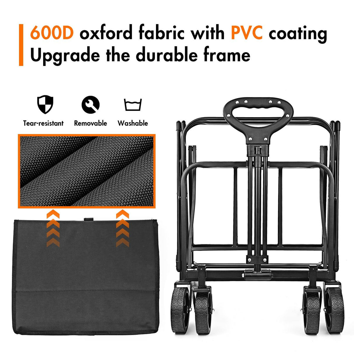 NEOTEC Collapsible-Folding-Wagon - Wagon Cart Heavy Duty Foldable Outdoor Utility with Silent Universal Wheels, Adjustable Handle for Camping NEO-TEC