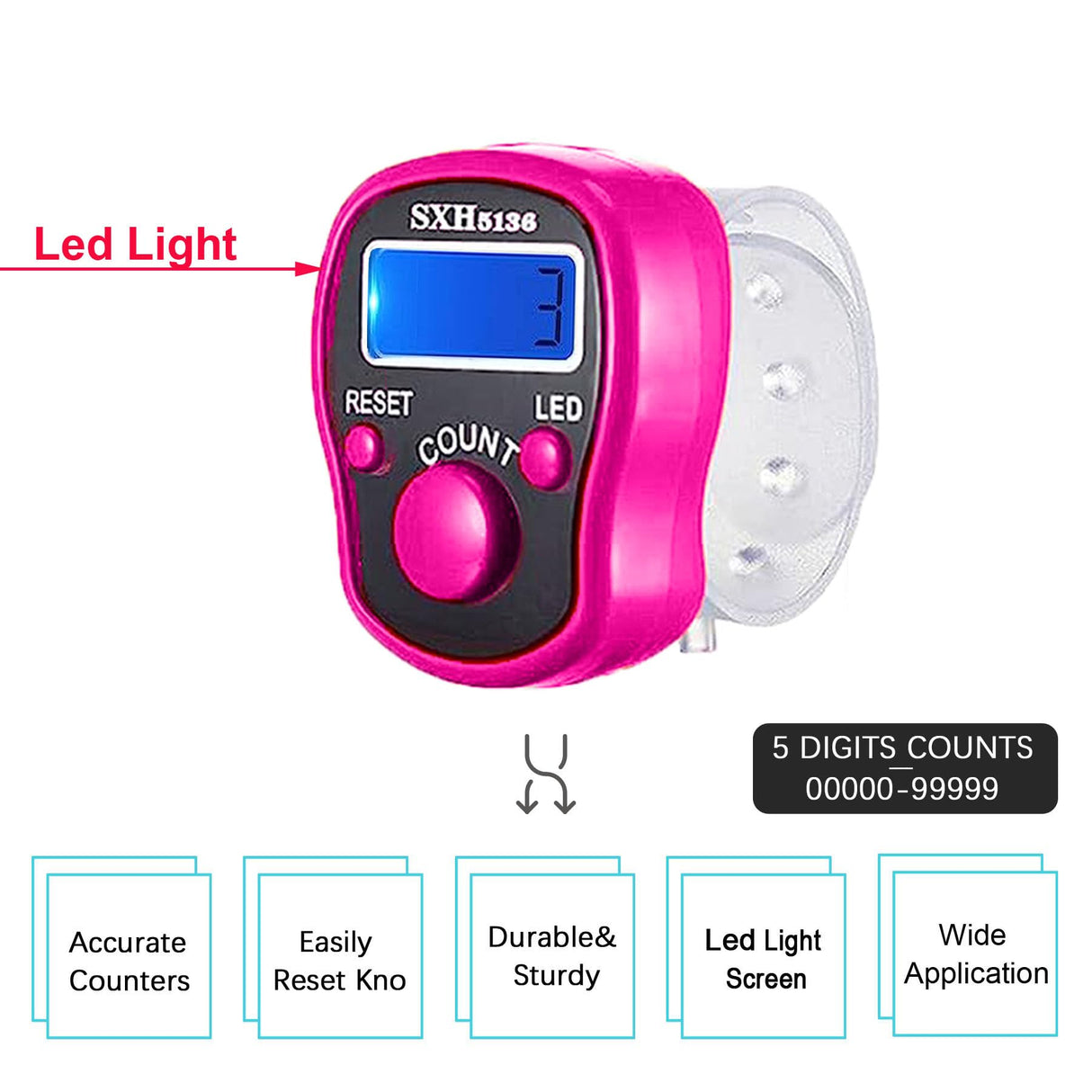 Stitch Counters 2 Pcs LED Digital Row Counter and Stitch Markers 50 Pcs Crochet Stitch Markers for Knitting Sewing Stitching Weaving, Muslim Pray, Recording Sports Scoring, Lap Counting (Purple pink) TESEAS