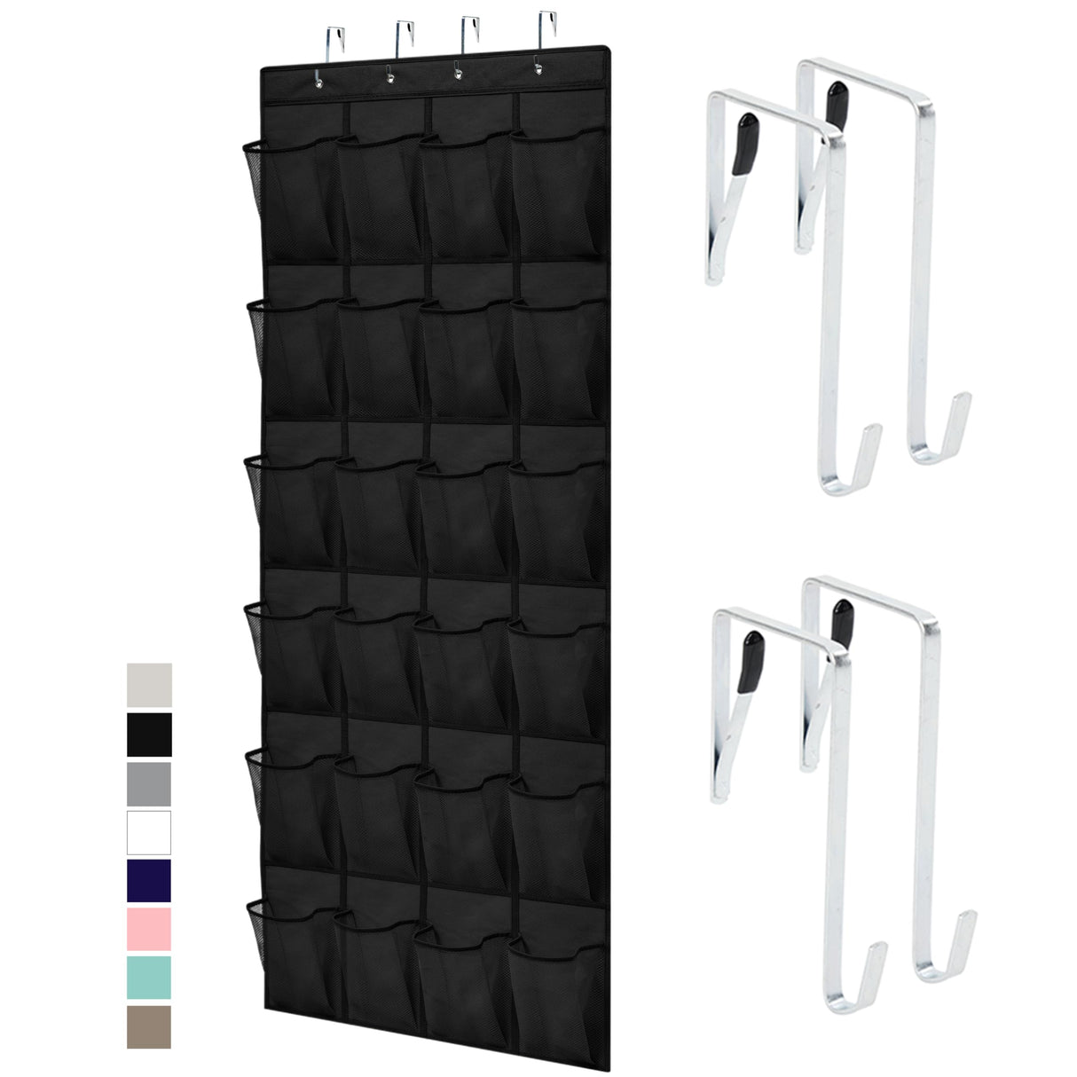GORILLA GRIP Over the Door Shoe Organizer, 24 Large Breathable Mesh Pockets, Space Saving Hanging Storage Holder, Closet Rack Hanger Holds Up to 40 lbs, Hangs on Closets for Shoes, Accessories, Black GORILLA GRIP
