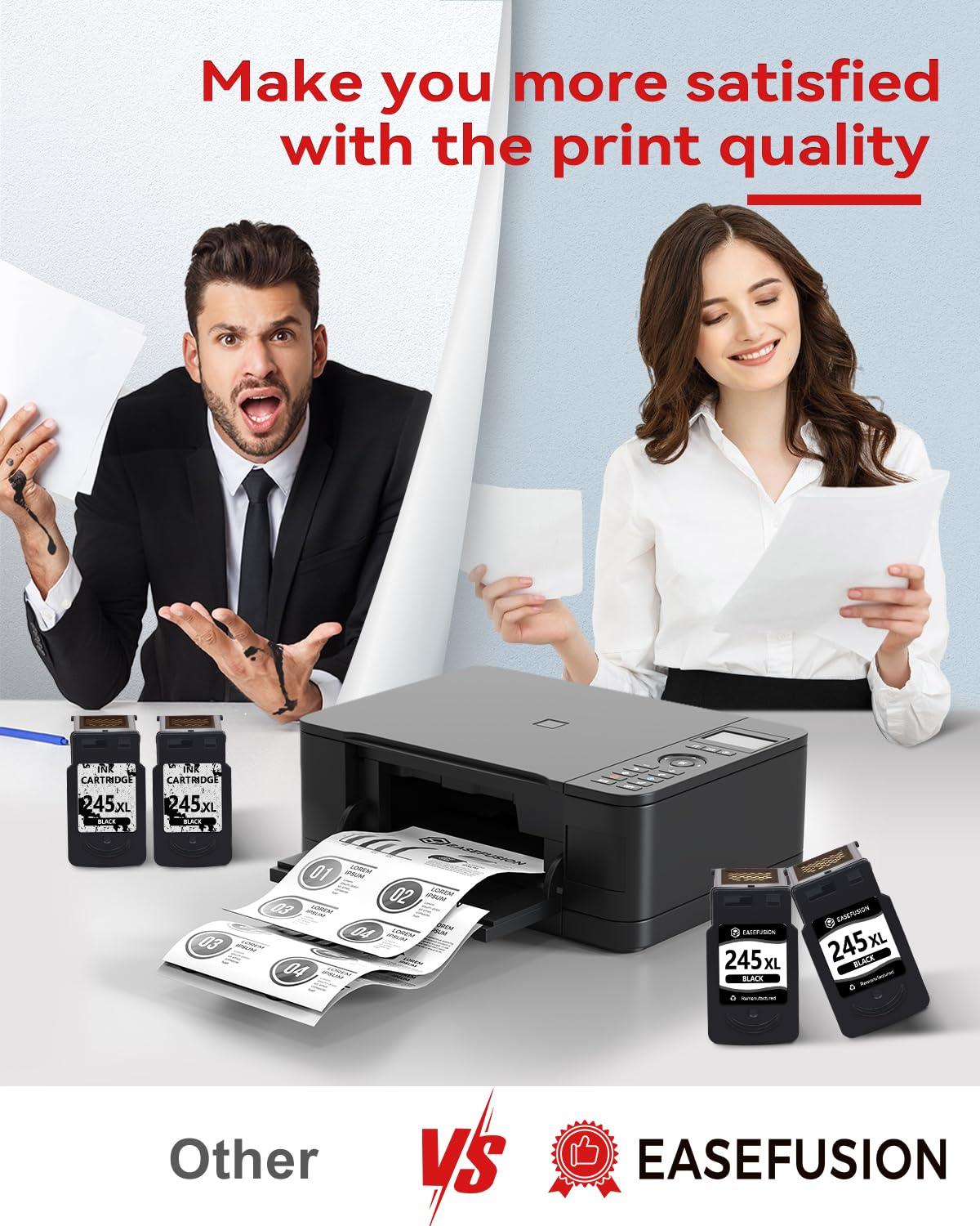 EaseFusion 245XL Ink Cartridges Replacement for Canon 245XL Black Ink Cartridges 245 XL PG-245 PG-245XL for Canon Pixma MX490 MX492 MG2522 TR4520 TS3322 TS202 MG2500 TS3122 TR4500 Printer Ink 245 EaseFusion