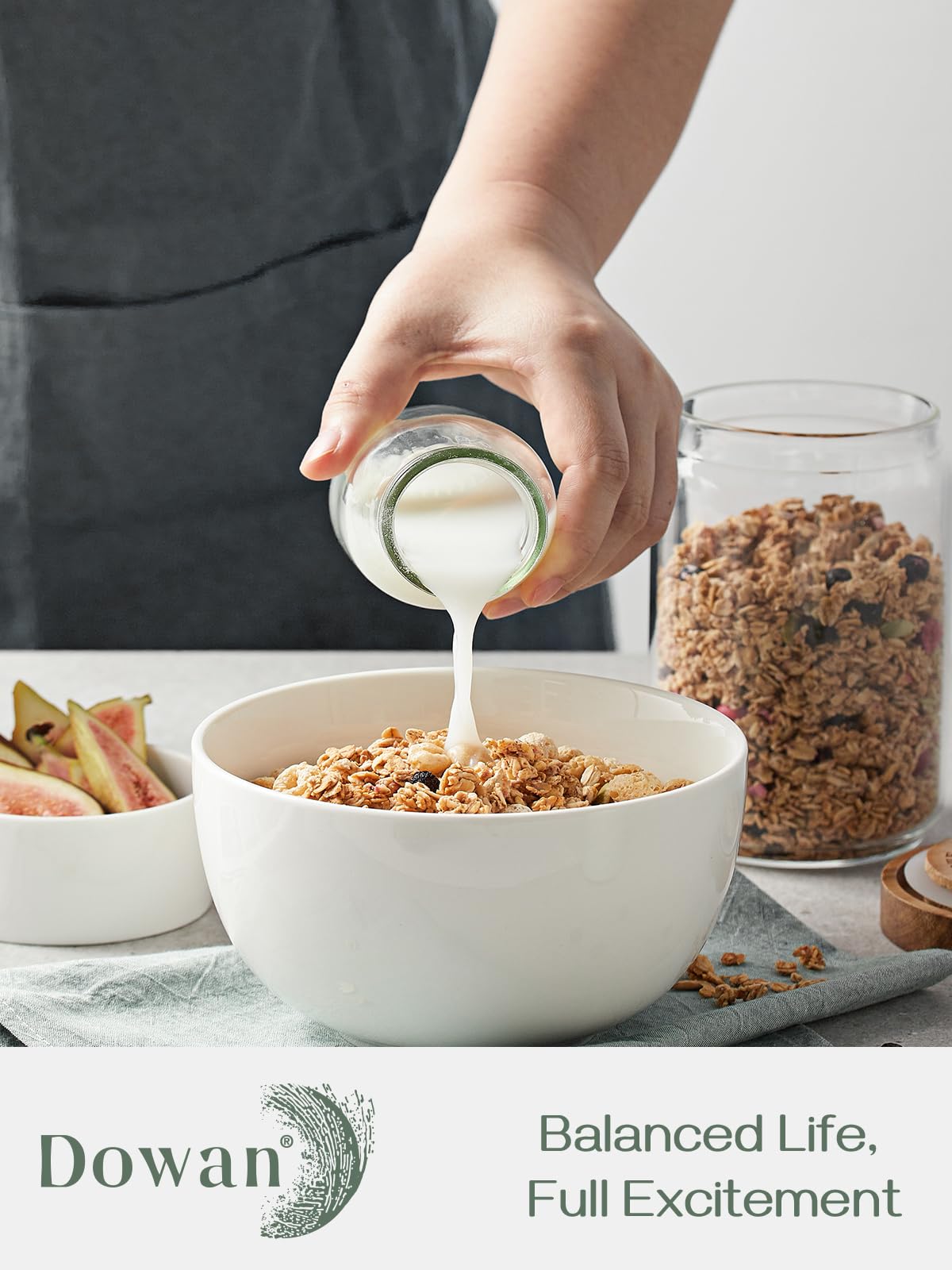 DOWAN 5.8" Deep Soup Bowls & Cereal Bowls - 30 Ounces Large Bowls Set of 4 for Kitchen - White Ceramic Bowls for Cereal, Soup, Oatmeal, Salad, Ramen, Noodle, Rice - Dishwasher & Oven Safe DOWAN