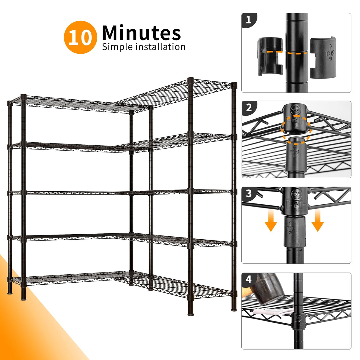 1500LBS Storage Shelves Metal Shelving Unit, 58''W Wire Shelving, 5 Tier Pantry Shelves Kitchen Shelves Adjustable Wire Shelf for Garage Shelving Heavy Duty, 58" W x 71" H x 13.78" D, Black Generic