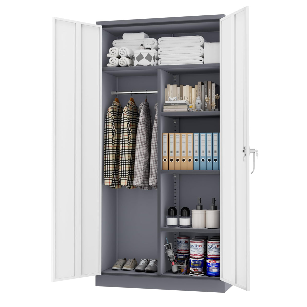 INTERGREAT Metal Storage Cabinet, 72" Armoire Wardrobe Closet with Doors, Storage Cabinet with Doors and Shelves,Tall Cabinet for Home Office, Bedroom, Laundry Room(New Gray) INTERGREAT