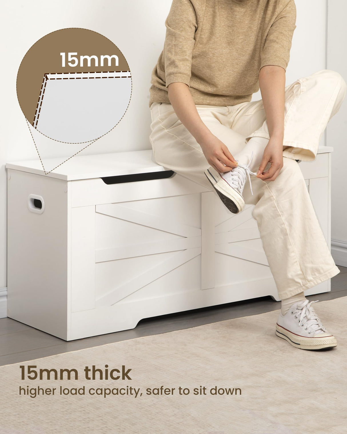 Hzuaneri Storage Chest, Storage Trunk, Wooden Storage Bench - 39.4" Lift-Top Storage Organizer with 2 Safety Hinges, Shoe Bench for Entryway, Bedroom, Living Room, White SB03403X Hzuaneri