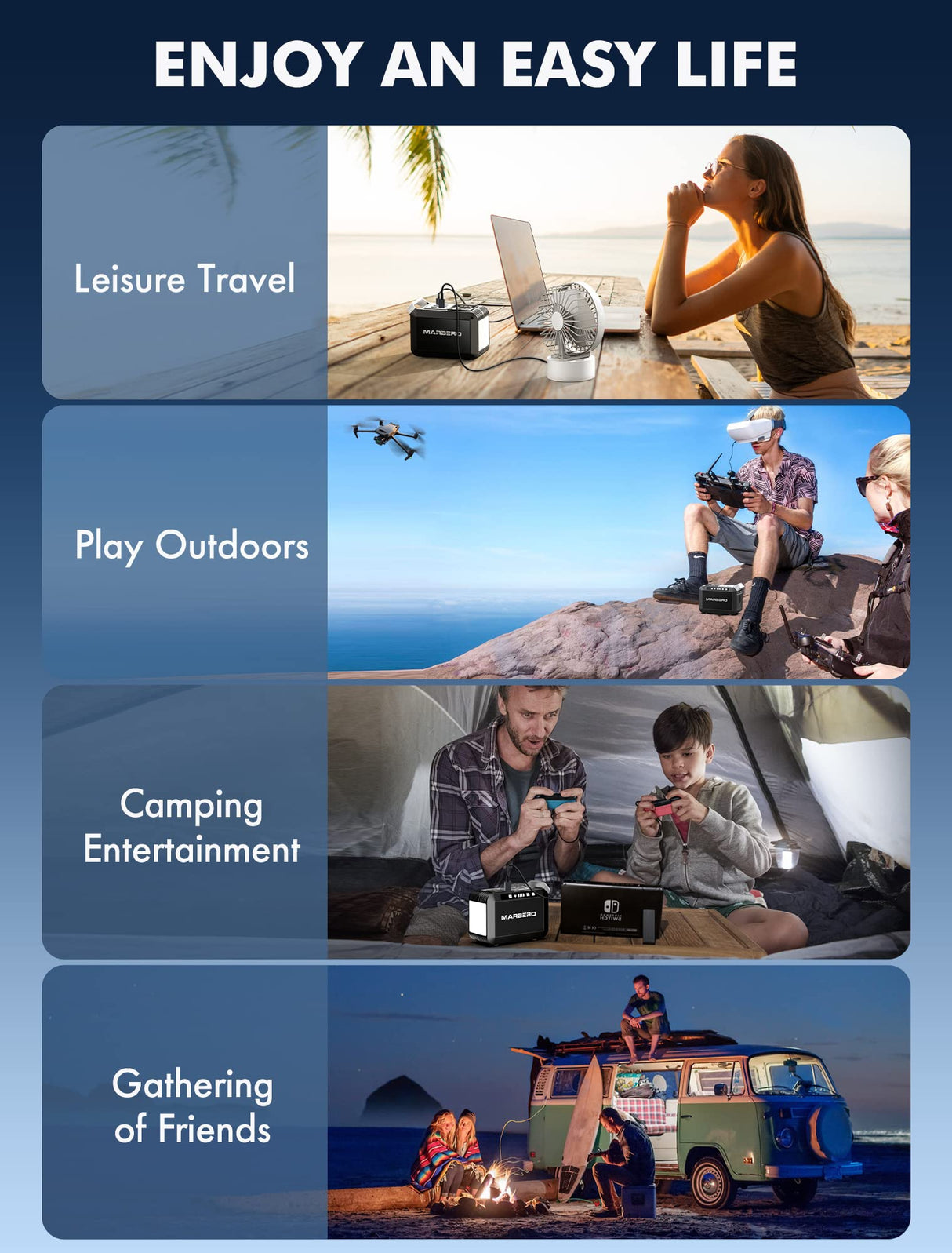 MARBERO Portable Power Bank with AC Outlet, Peak 120W/110V Portable Laptop Battery Bank, 24000mAh Charger Power Supply with AC Outlet, Power Station for Outdoor Camping Home Office Hurricane Emergency MARBERO