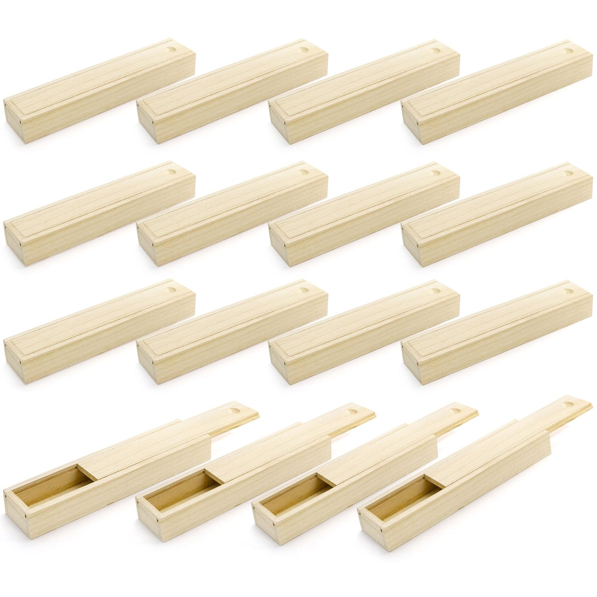 yarlung 16 Pack Unfinished Wood Box with Sliding Lid, Small Narrow Pencil Box Rectangular Keepsake Case Small Gift Boxes for Art Hobbies, DIY Craft, Jewelry Necklace Storage yarlung