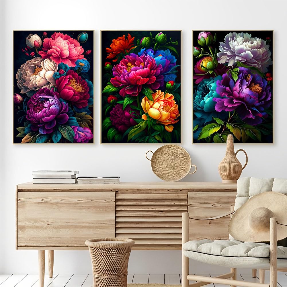 OFRKE Diamond Painting Kits for Adults,3 Pack Flower Diamond Art for Beginners, Diamond Round 5D Full Drill Paint with Diamonds Pictures Gem Art Painting Kits DIY Crafts Kits 12x16inch OFRKE