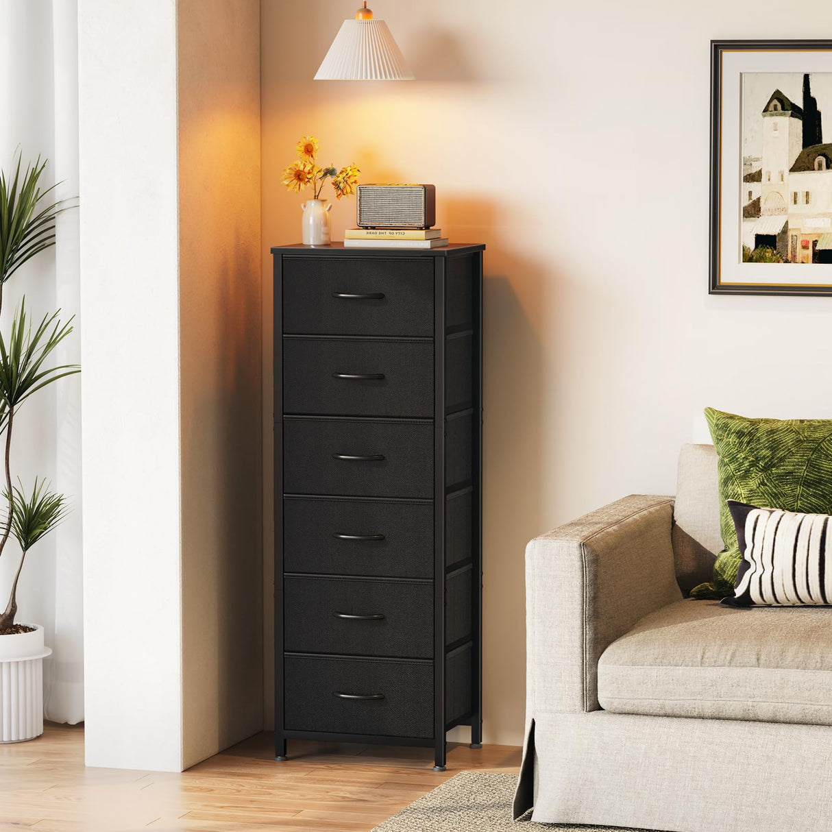 AODK Tall Dresser for Bedroom, Storage Dresser Organizer with 6 Fabric Drawers, Dressers Chests of Drawers, Fabric Dresser with Sturdy Steel Frame for Closet Storage, Hallway, Black AODK