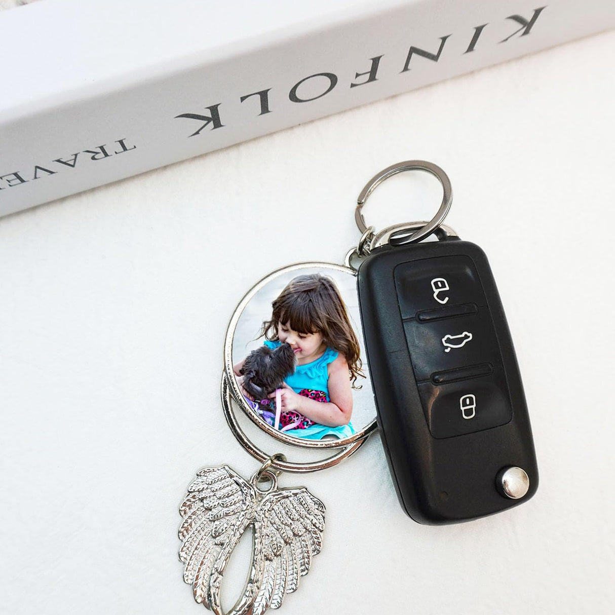 8 Set Silver Angel Wing Sublimation Blank Car Hanging Ornament Charms Heat Transfer Blank Photo Frame Pendants Customize Keychain for Automobile Rearview Mirror Home Window Ornaments Frinnovan
