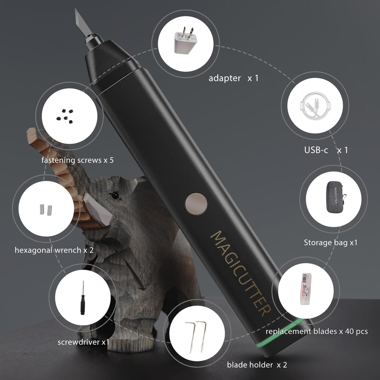 Handheld Ultrasonic Cutter,40pcs Replacement Blades,Multifunctional Plastic Cutting Tool Kit with Adjustable Power and Charger(No Battery) Generic
