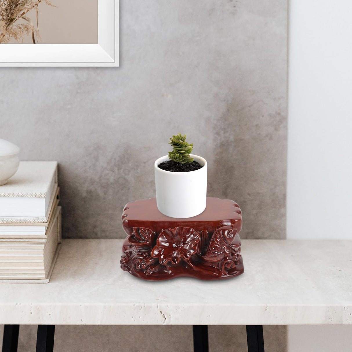 BUTIFULSIC buddhist gardening decorative wood pedestal Buddha statue base wood decor wood base small pedestal stand wood risers for display Groovable decorate counter vase holder BUTIFULSIC