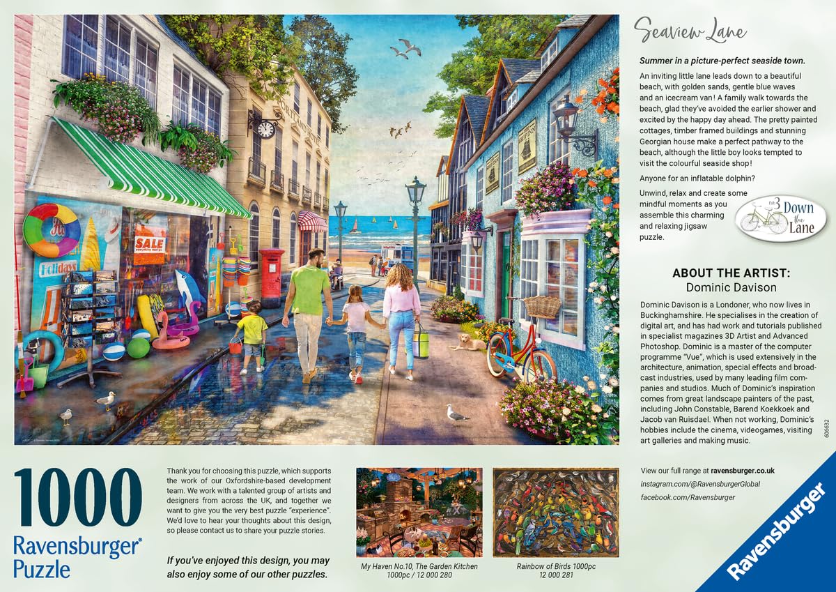 Ravensburger Seaview Lane 1000 Piece Jigsaw Puzzle for Adults | Unique, Pieces | Anti-Glare Surface | FSC Certified, Eco-Friendly | Amazon Exclusive Ravensburger