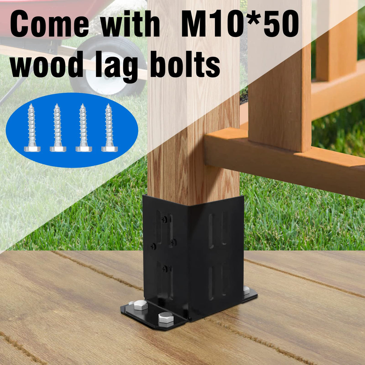 Eapele 4x4 Wood Fence Post Anchor Base, 13GA Thick Steel and Black Powder Coated,Come with Wood Screws and Concrete Anchors(Set of 4) Eapele