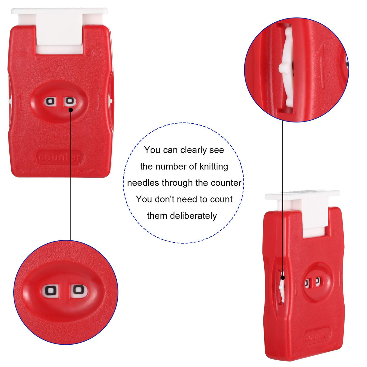 4 Pieces Knitting Counter Stitch Needle Marking Tool Mini Crochet Stitch Knitting Stitch Plastic Knit Stitch Counter, Red Weewooday