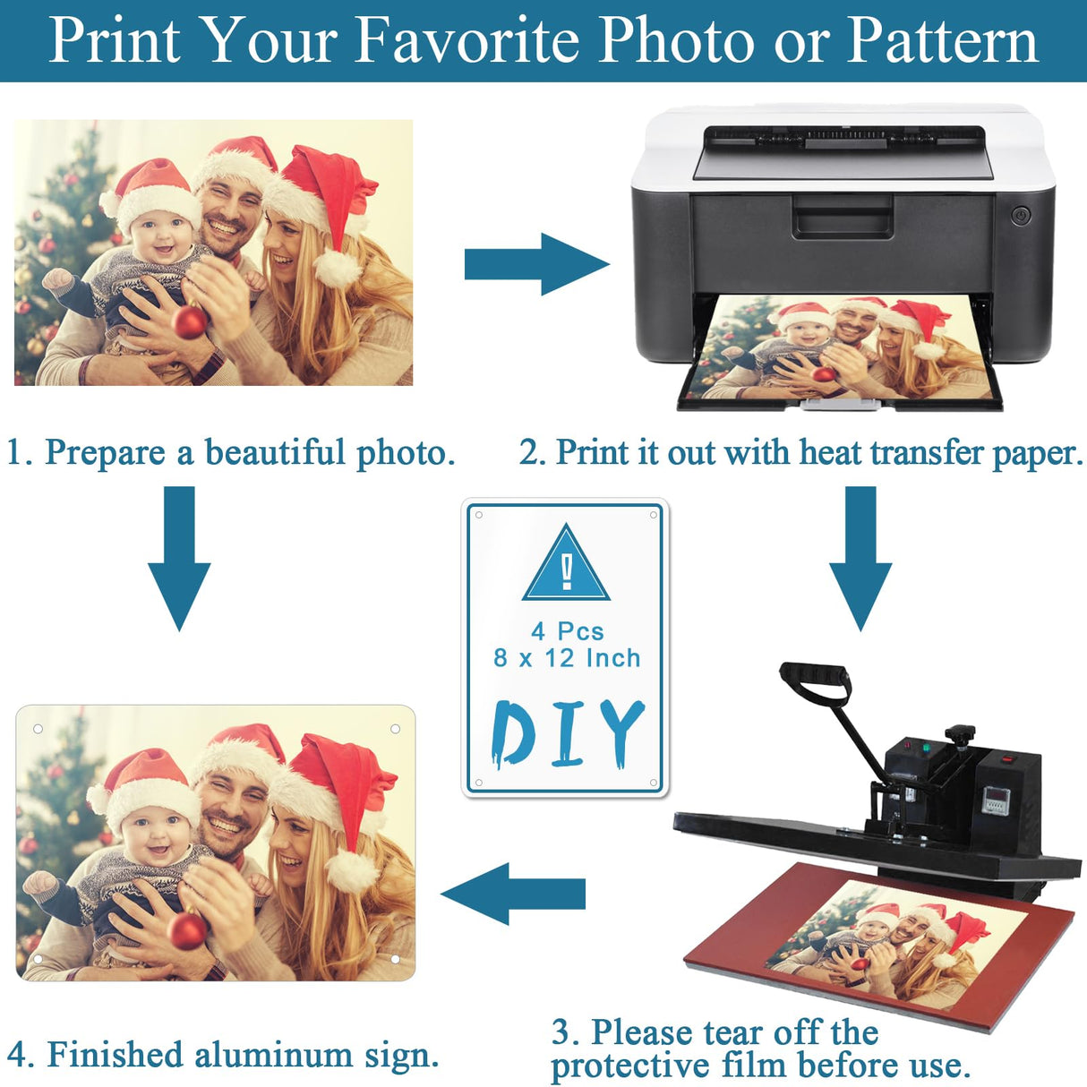 4 Pack Sublimation Aluminum Sign Blanks, White Heat Transfer Blank Metal Photo Sign Wall Frame Poster with 16 Nails for Yard Garden Graduation Birthday Party Living Room Bedroom 0.45mm WORFACE