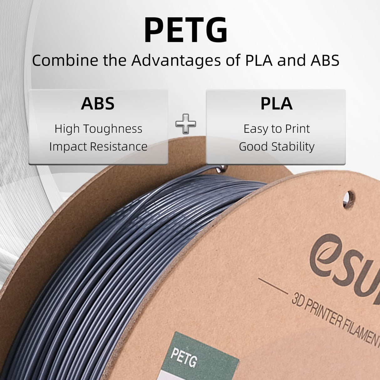 eSUN PETG Filament 1.75mm, 3D Printing Filament 1kg Spool(2.2lbs), 3D Filament 1.75mm Dimensional Accuracy +/- 0.03mm,Fit Most FDM Printers(Solid Grey) eSUN