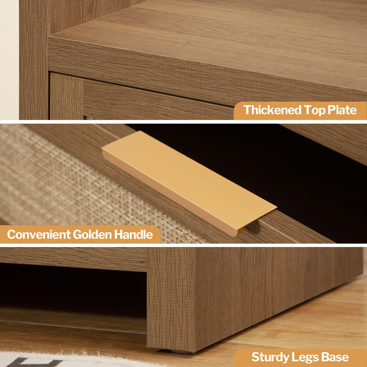 SICOTAS Dresser for Bedroom Chest of Drawers Tall Dresser with 5 Rattan Drawers Wood Dresser for Closet Boho Clothes Storage Tower Large Nightstand Sets for Living Room Hallway Nursery Entryway (2PCS) SICOTAS