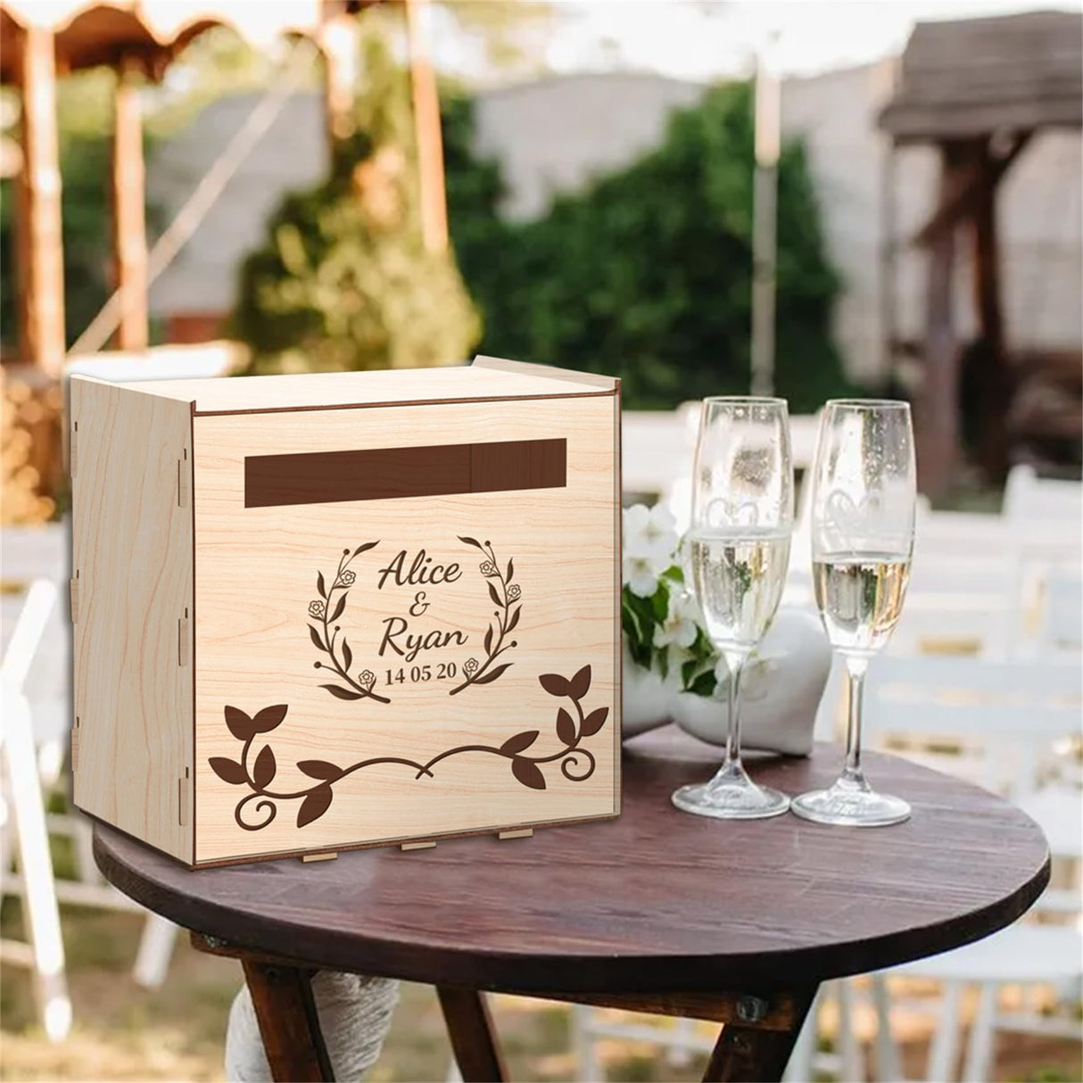 Personalized Wooden Card Box for Wedding Reception Custom Wooden Wedding Card Box Holder with Slot Wedding Money Box Holder with Name and Date Engagement Party Envelope Keepsake Memory Chest Smallduuck