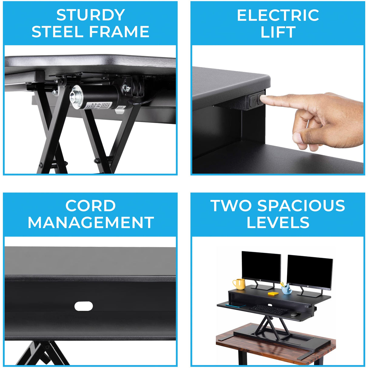 Stand Steady Flexpro Power 40 Inch Electric Standing Desk | Electric Height-Adjustable Stand up Desk | by Award Winning Holds 2 Monitors + Laptop! | Easy Quiet Adjustments! (Black) (40") Stand Steady