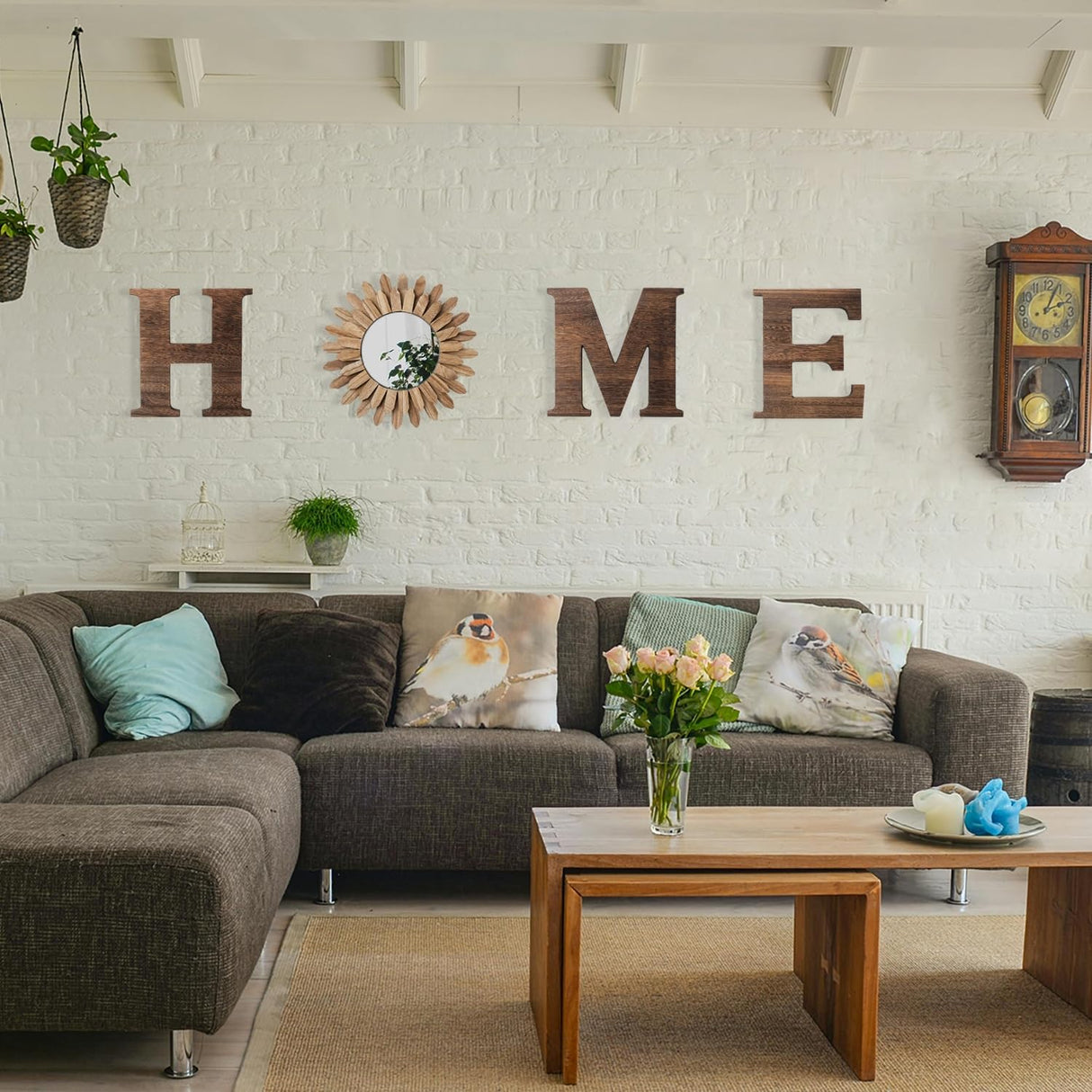 CHIF HAUTH Wood Home Sign with Sunflower Shaped Wood Mirror for O, Thick Home Letters for Wall Art, Rustic Home Decor, Home Wall Decor Hanging Farmhouse Wall, Living Room, Kitchen, Entryway CHIF HAUTH