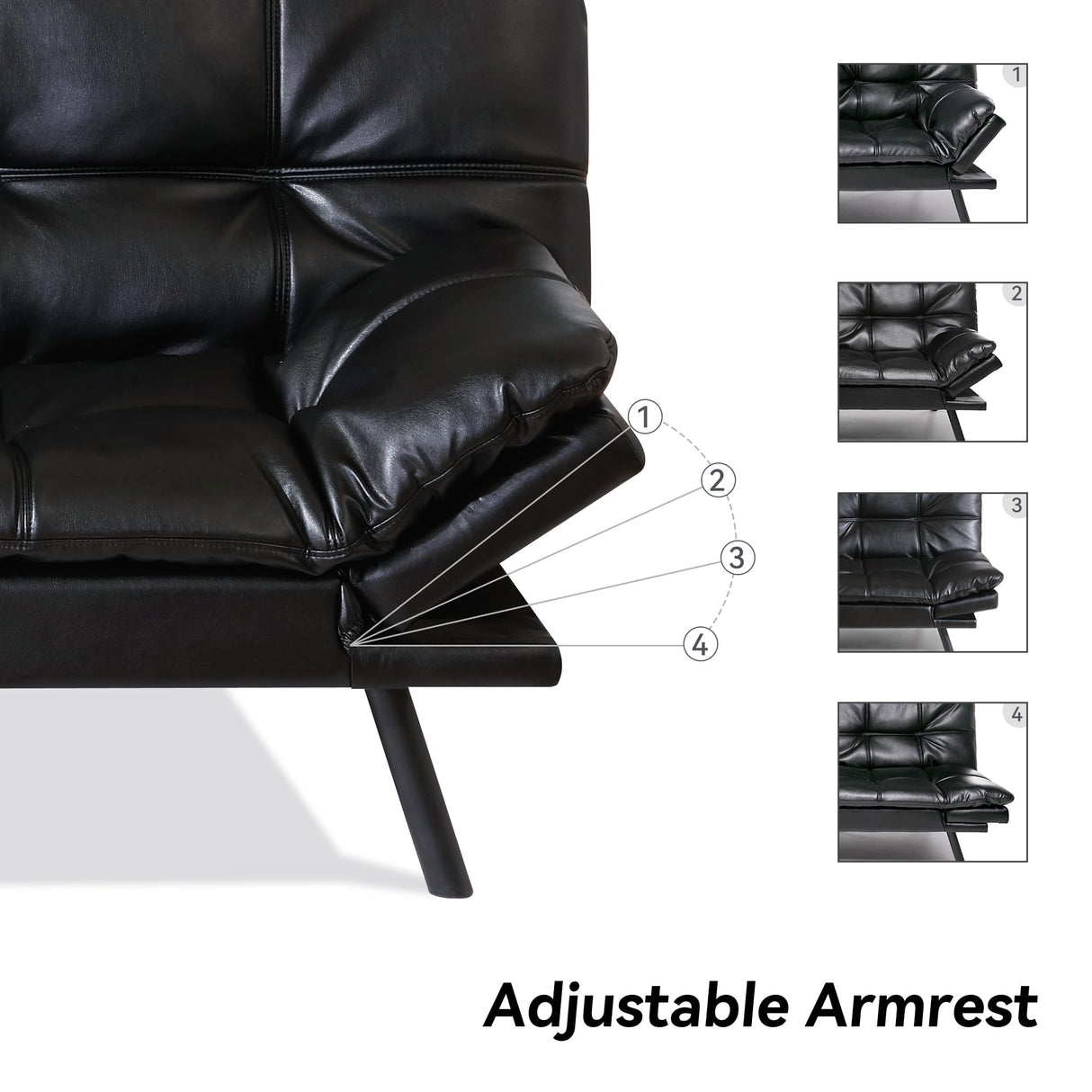 Cozysnooze Convertible Futon Sofa Bed Couch,Faux Leather Futon Sofa Couch,Memory Foam Futons,Small Splitback Modern Loveseat Sleeper Couch Bed for Living Room,Office,Apartment,Bright Black Cozysnooze