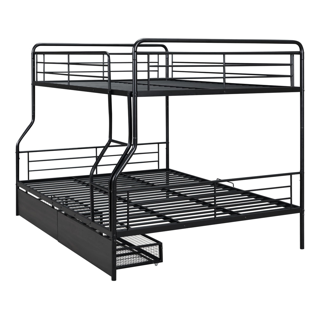 DNYN Full Over Queen Bunk Bed with Storage Drawers for Kids/Adults,Convertible Metal Bedframe w/Ladder & Safety Guardrails,No Box Spring Needed,Perfect for Dorm,Bedroom,Guest Room, Black DNYN