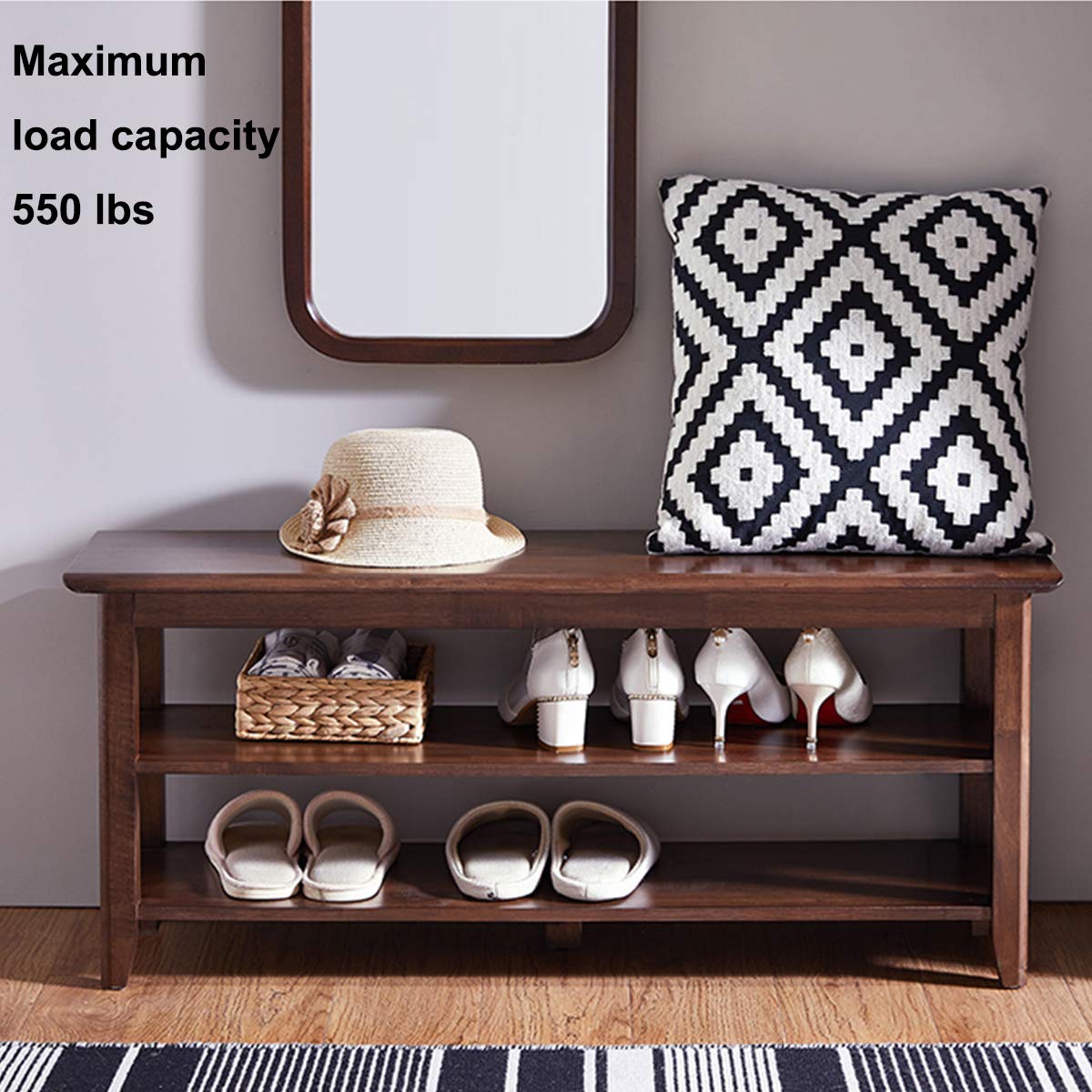 XKZG Storage Bench Wooden Shoe Bench Rustic Solid Wood Entryway Bench (Brown,39.4") XKZG