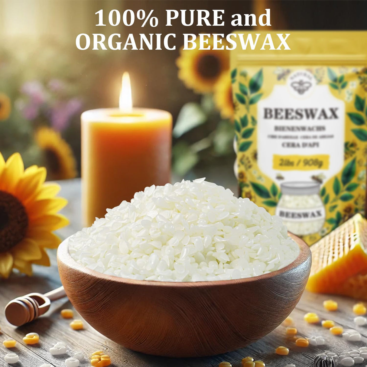 Beeswax pellets 2LB/5LB/10LB/20LB, VEGISHINE Pure and Natural White Beeswax for Candle Making, DIY Skin Care, Lip Balm, Polishing, Lotion, Soap, Candle Making Supplies VEGISHINE