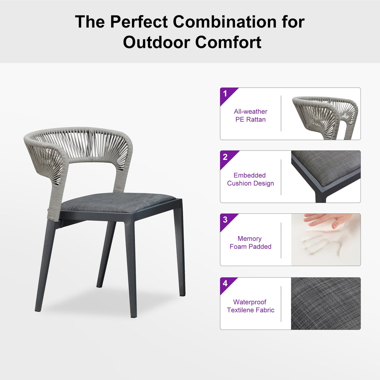 PURPLE LEAF 9 Pieces Outdoor Dining Set Outdoor Patio Furniture Aluminum Rattan Wicker Patio Table and Chairs Set for Lawn Backyard Deck Dark Grey PURPLE LEAF