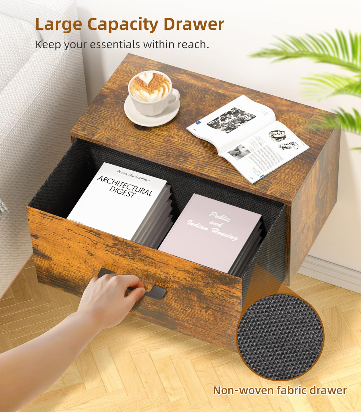 Adowes Floating Nightstand Shelf with Drawer, Wall Mounted Nightstand, Floating Drawer for Wall, Small Nightstand with Drawer, Floating Bedside Shelf for Bedroom, Rustic Brown Adowes