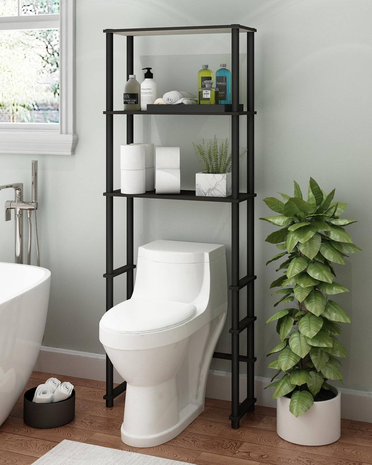Furinno Turn-N-Tube with 3 Shelves Toilet Space Saver, Espresso/Black Furinno