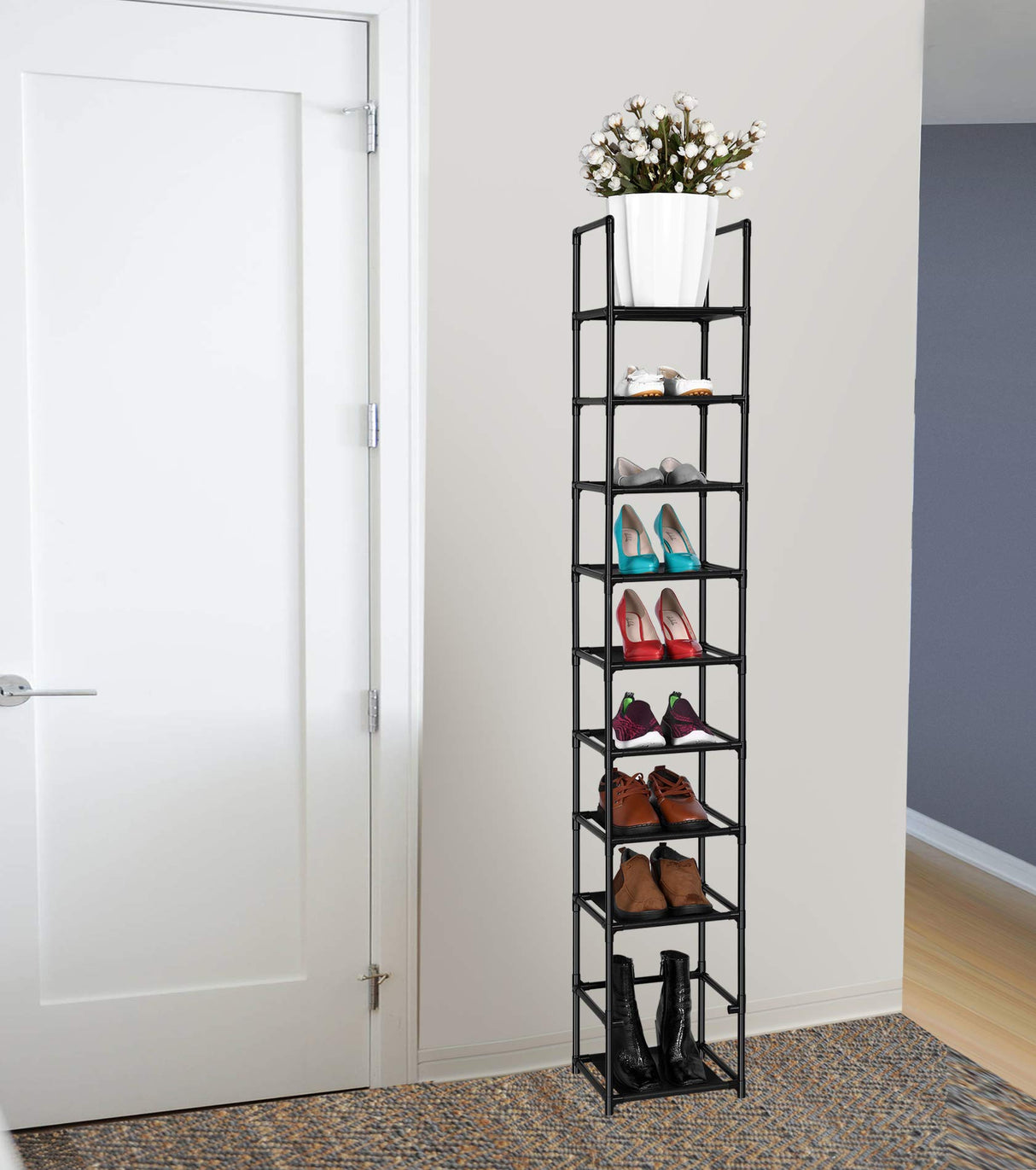 FIDUCIAL HOME 10 Tiers Shoe Rack Space Saving Vertical Single Pairs Sturdy Shoe Shelf Storage Organizer FIDUCIAL HOME