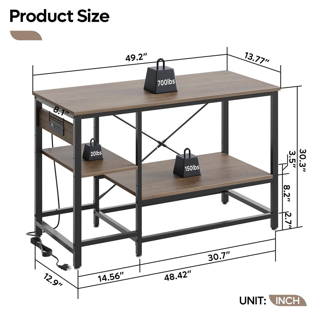 Becuddler 55 Gallon Fish Tank Stand with Charging Station, 49.2x13.8 Metal Aquarium Stand with 3-Tiers Adjustable Storage Shelves, 6-Legs Reptile Terrarium Stand, 700 LBs Becuddler