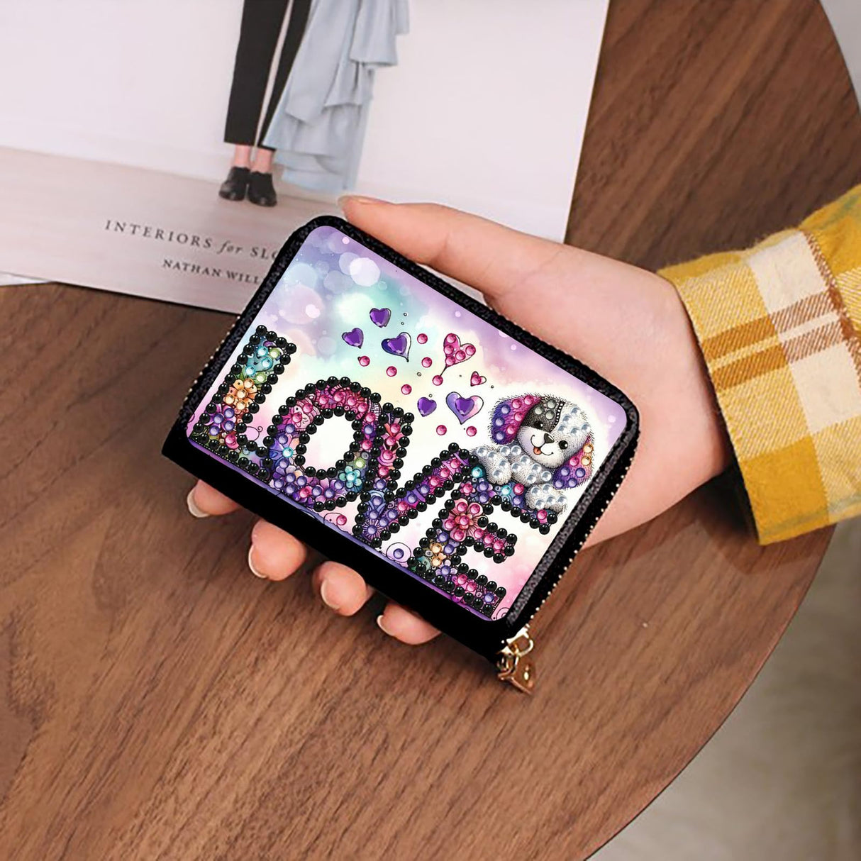 yzARTche Diamond Art Painting Credit Card Wallet, RFID Blocking 5D Gem Art PU Leather Zipper Card Holder Wallet for Women-01-LOVE Dog yzARTche