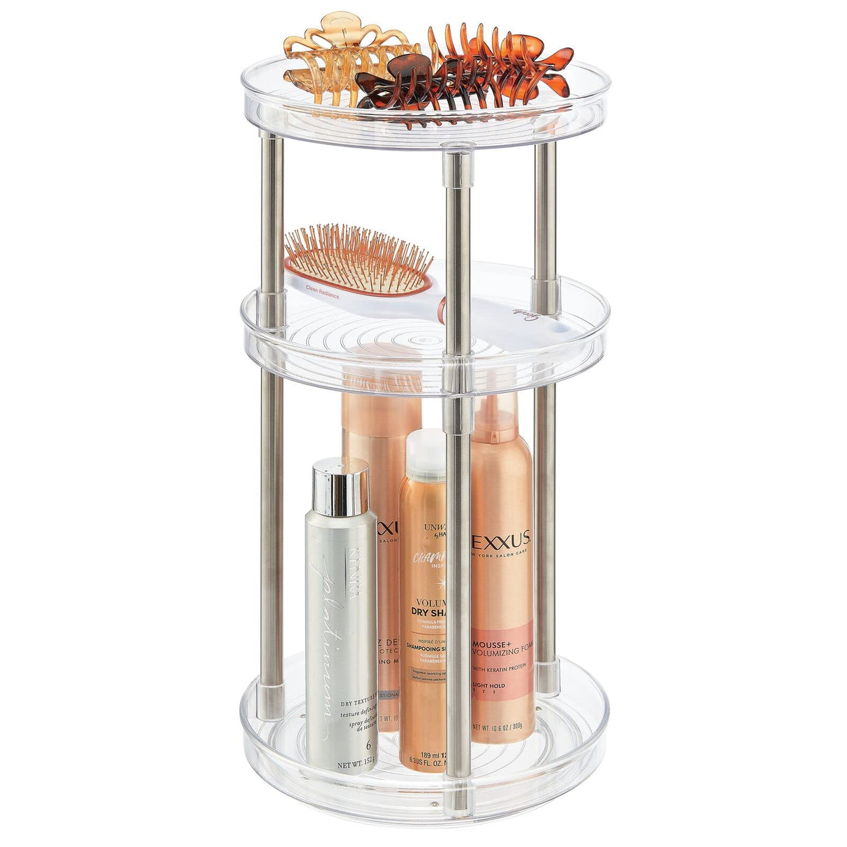 mDesign Spinning 3-Tier Lazy Susan 360 Rotating Makeup Organizer Storage Tower - Beauty Cosmetic Organization Caddy for Bathroom Vanity, Countertop, Makeup Table - Ligne Collection - Clear mDesign